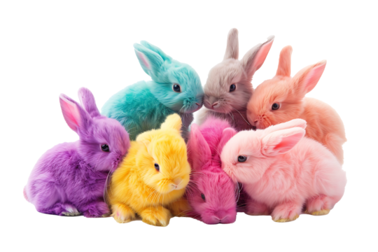 colorful stuff bunnies isolated on a transparent background