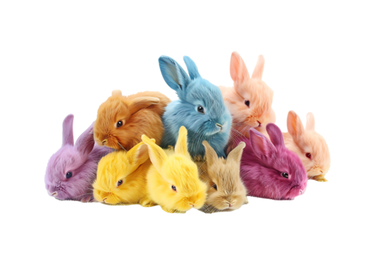 colorful stuff bunnies isolated on a transparent background