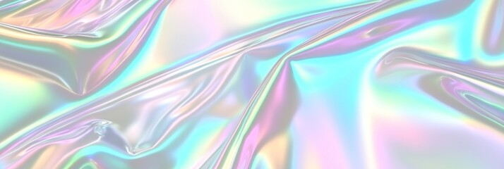 Colorful iridescent, holographic rainbow foil texture background. Iridescent fabric trendy cloth holographic texture purple pink blue metal