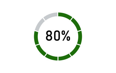 circle loading icon, circle percentage progress bar, 80% circle progress loading bar transparent vector icon