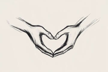 Fototapeta premium Hands forming heart shape outline, sketch drawing, gesture of love, unity, affection