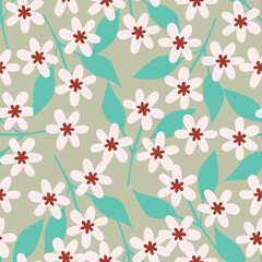 Vintage seamless floral pattern. Liberty style background of small pastel colorful flowers. Small flowers scattered over a white background. Stock vector for printing on surfaces