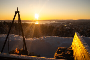 Beautiful sunset at Grefseskollen Norway in winter
