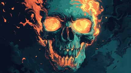 Fiery Skull Abstract Art Painting Design