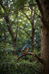 Fototapeta premium Colorful bird perched on a tree branch. Natural and detailed, perfect for nature, birdwatching and wildlife themed content. Bright and vibrant