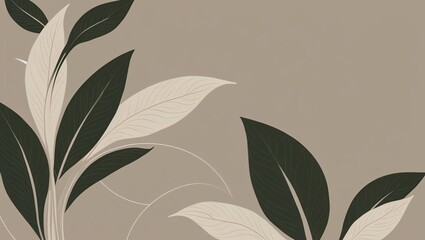 Modern eco elements with abstract leaf patterns, organic flowing shapes, and an earth-tone palette, framed as a banner or wallpaper background for a clean, sustainable design.

