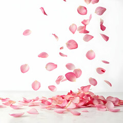 Falling Pink Rose Petals Soft Romantic Floral Background Design love airy calm white light bloom    