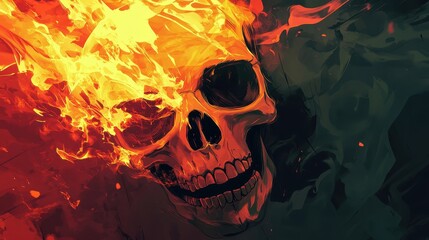 Flaming Skull Enveloped in Fiery Embers