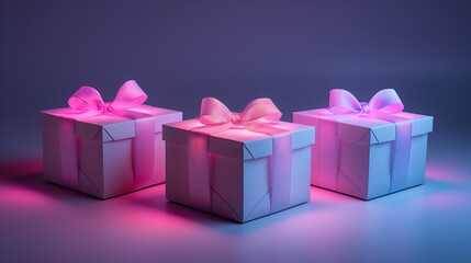 Obraz premium Gift boxes with bow Leather texture Neon Glow Comp_016