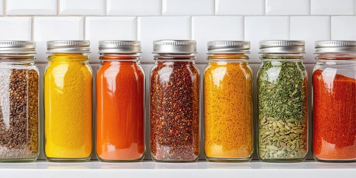 Quality spice organization for food safety in a clean kitchen environment alphabetically arranged sealed jars