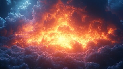 Fototapeta premium A fiery cloud of orange and blue clouds