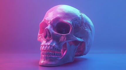 A skull with a pinkish glow on it