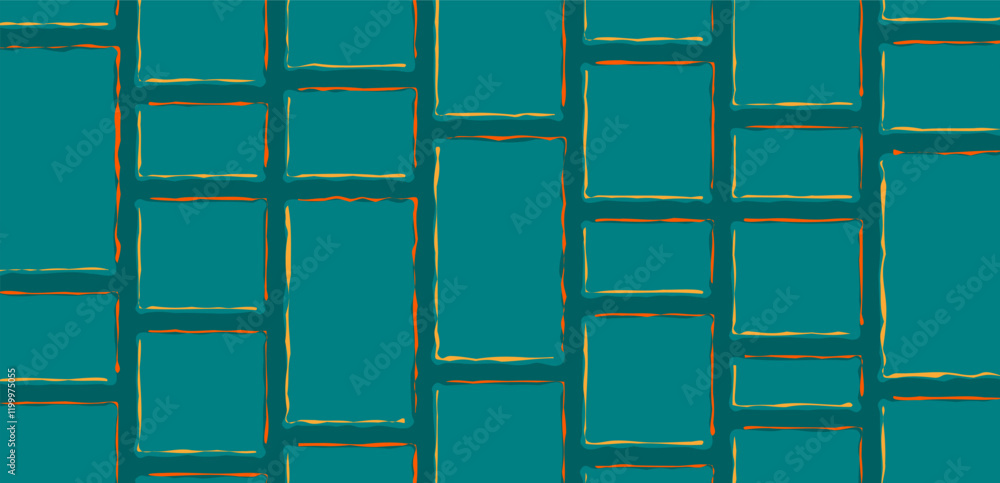 Poster abstract geometric pattern in teal and orange. repetitive grid pattern with rectangular shapes. the 