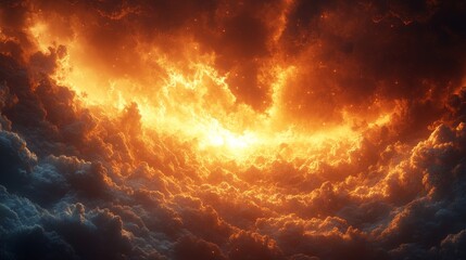 Fototapeta premium A bright orange cloud in the sky with a sun in the middle