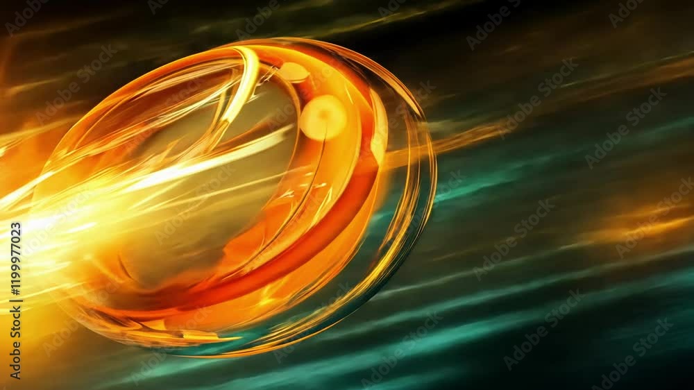 Poster fast moving orb emits vibrant orange glow in a dynamic display of light and motion. generative ai