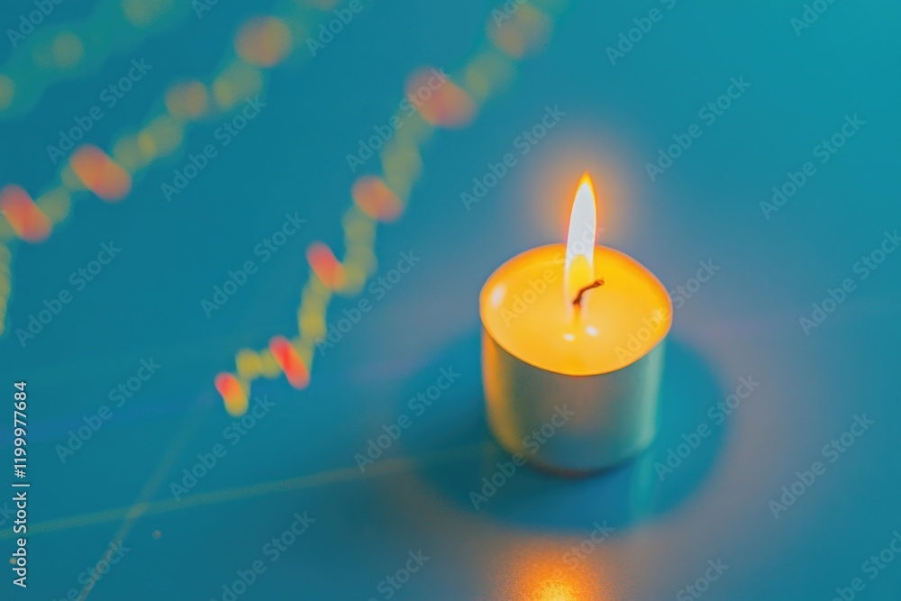 Poster a single lit candle placed on a table with a simple and elegant design