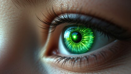 Fototapeta premium Close-Up of a Green Eye with Reflective and Detailed Iris