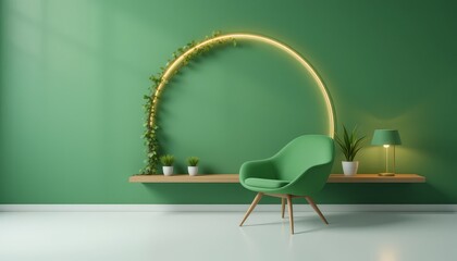 Elegant Green Minimalist Workspace with Golden Accents