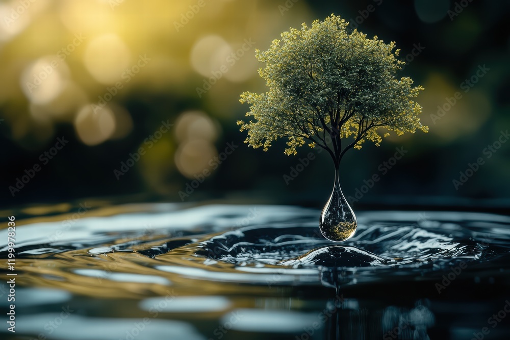 Aufkleber symbolic tree grows from a drop of water creating a serene natural scene