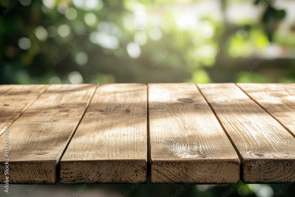 Poster a simple wooden table with a blurred out background, perfect for use in situations where you need to