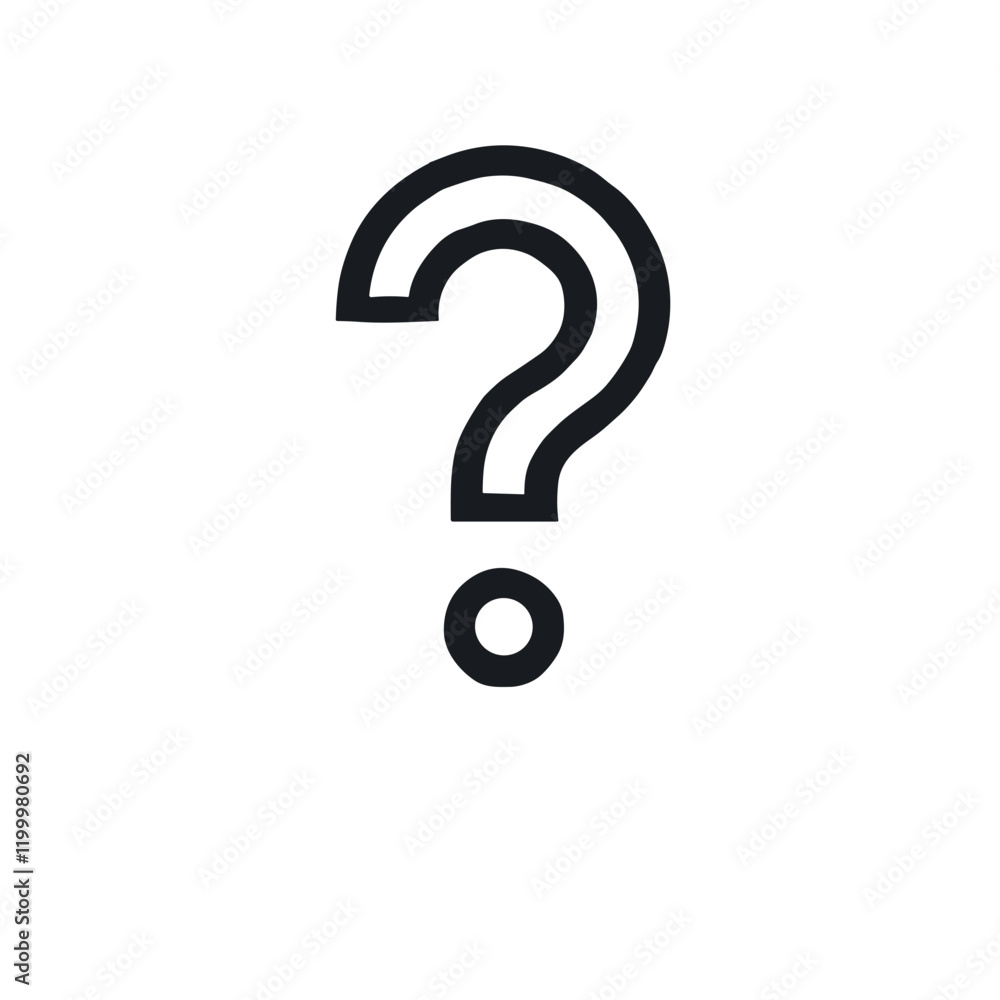 Poster minimalistic black-and-white line art icon of a question mark in a clean vector style