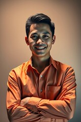 Fototapeta premium Portrait of a Confident Person, expressing determination and professionalism in a neutral background