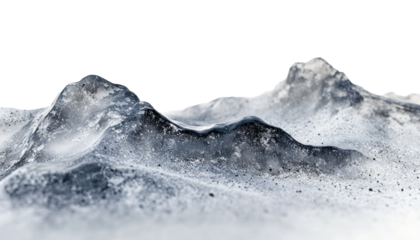 An abstract image depicting a stylized icy mountain range against a black backdrop showcasing texture and form.