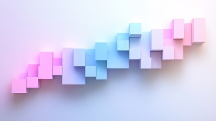 Fototapeta premium A gradient arrangement of 3D blocks in pink and blue hues creates a modern, abstract aesthetic against a soft background.