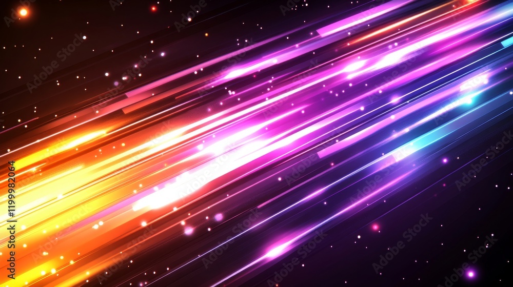 Poster a vibrant, abstract display of light streaks in various colors against a dark background, creating a