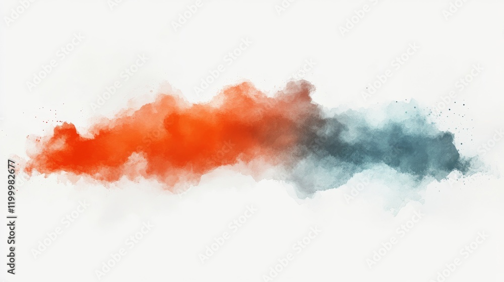 Poster a colorful abstract cloud of orange and teal hues blending softly against a white background, creati