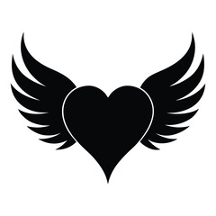 Heart with wings silhouette vector illustration. Valentine's Day design.