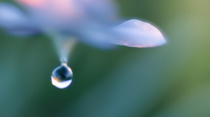 Nature close-up dew drops on leaf macro tranquil environment soft focus serenity and refreshment