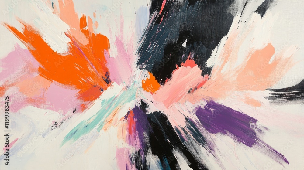 Poster a vibrant abstract painting featuring bold colors and dynamic brush strokes, creating an energetic a