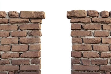 Obraz premium A curious cat perched on a ledge between two brick walls, looking out into the distance