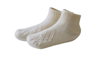 The image shows a pair of cream-colored, knitted ankle socks with a subtle textured pattern.