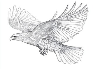 Obraz premium A soaring eagle with wings fully spread, in a dynamic mid-flight pose, crisp outlines and bold strokes highlighting its feathers