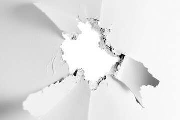 A hole in the wall with a plain white background, suitable for use in minimalist designs