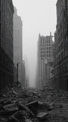 Fogcovered ruins a haunting minimalist cityscape