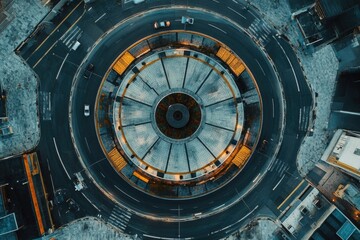 Fototapeta premium Aerial perspective of a city street at night, ideal for urban scenes or nighttime settings
