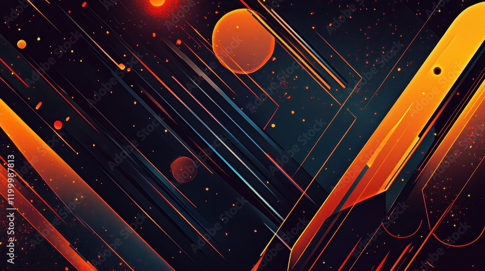 Poster abstract orange and black background with dynamic lines and shapes
