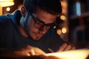A person wearing glasses writes notes on a piece of paper