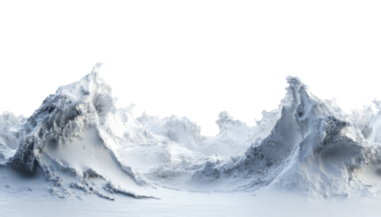 A digitally rendered abstract image depicts a snowscape with undulating white forms against a black background.