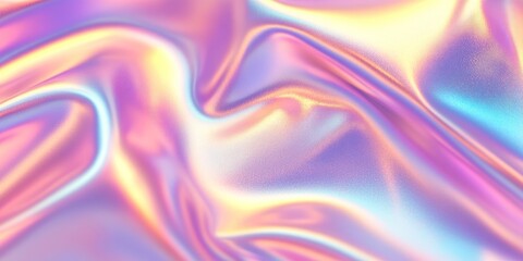 Fototapeta premium Colorful iridescent, holographic rainbow foil texture background. Iridescent fabric trendy cloth holographic texture purple pink blue metal