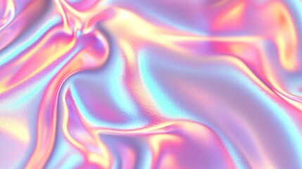 Obraz premium Colorful iridescent, holographic rainbow foil texture background. Iridescent fabric trendy cloth holographic texture purple pink blue metal