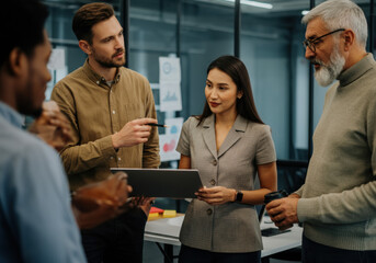 Obraz premium Diverse Team Discussing Project with Laptop