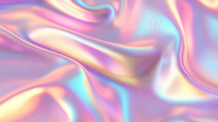 Obraz premium Colorful iridescent, holographic rainbow foil texture background. Iridescent fabric trendy cloth holographic texture purple pink blue metal