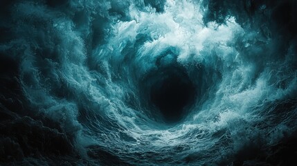 A dark swirling vortex of teal ocean waves creates a mesmerizing abstract. Perfect for backgrounds, posters, or album art.