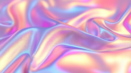 Obraz premium Colorful iridescent, holographic rainbow foil texture background. Iridescent fabric trendy cloth holographic texture purple pink blue metal