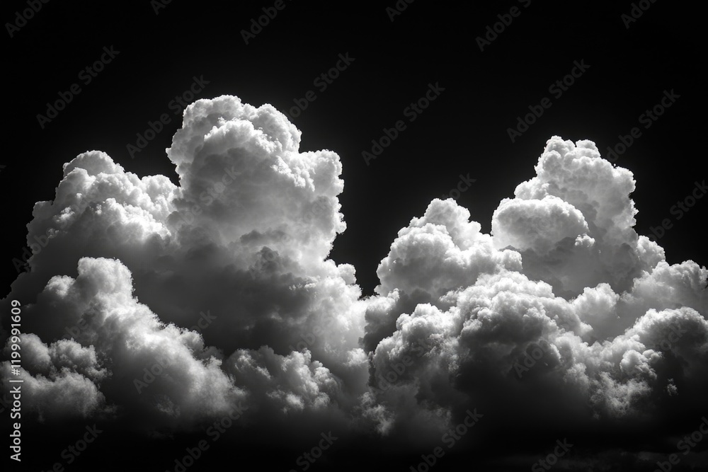 Poster a black and white photograph of clouds in the sky, suitable for use in designs where a subtle atmosp