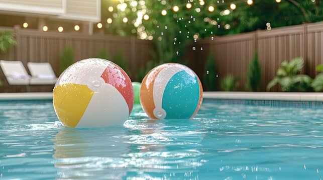 Splashing beach balls in pool fun backyard